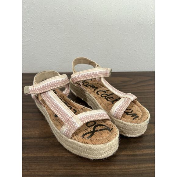 Sam Edelman Artica Platform Wedge Espadrilles Sandals Sz 10 Pink Beige Vacation - Picture 1 of 9